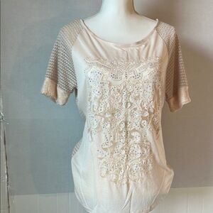 Cowgirl Legends Western Cowgirl Cutout Lace Front Cream Top. Size XXL